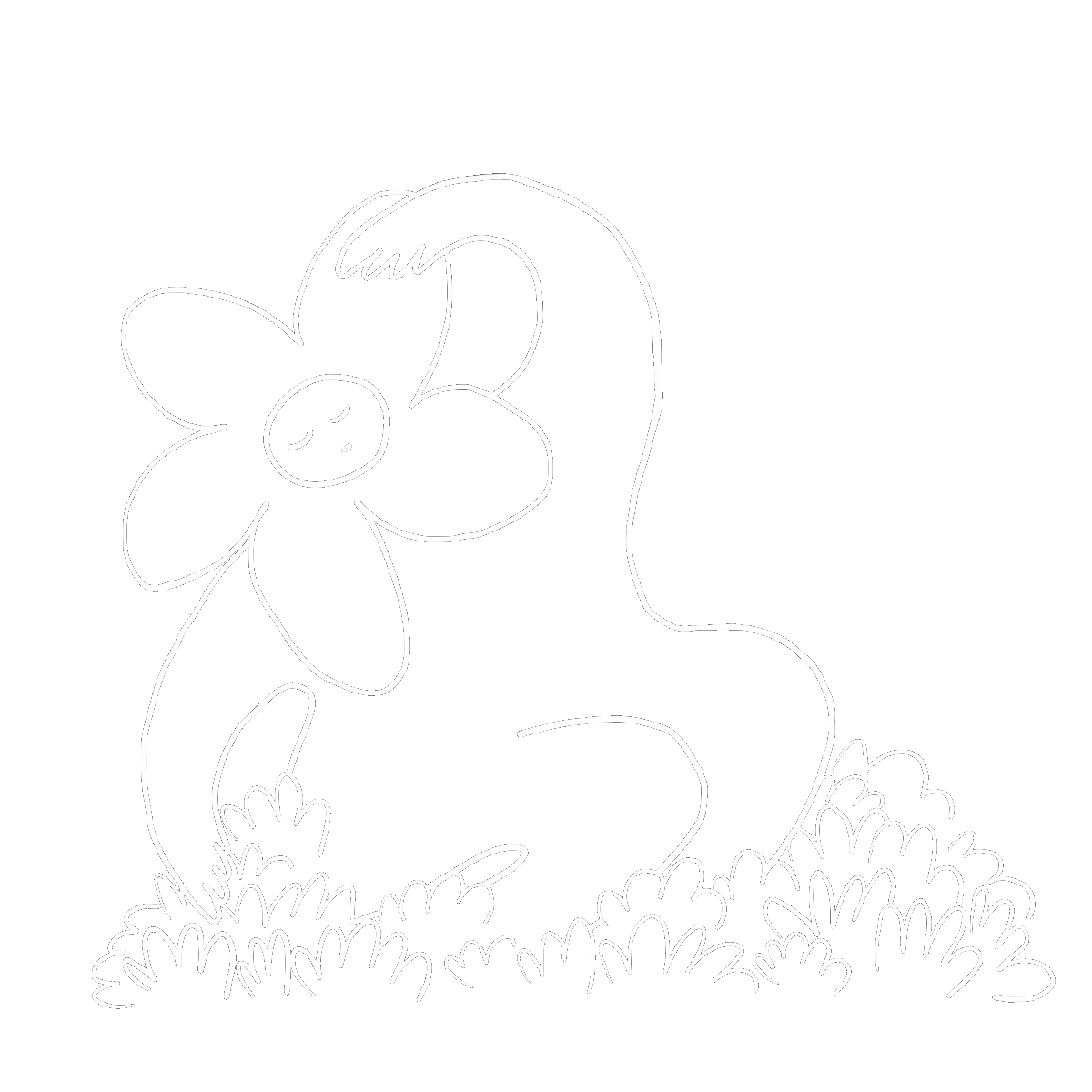 Simple, animated line illustration of a flower person relaxing